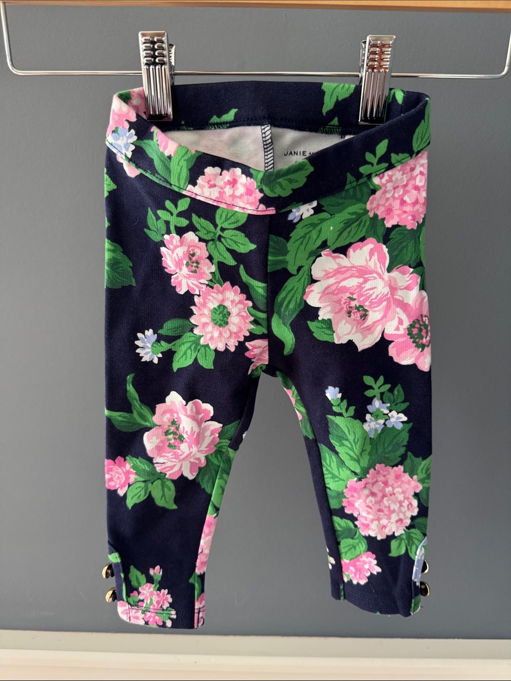 Janie and Jack Navy Floral Leggings with Pink & Green Print
